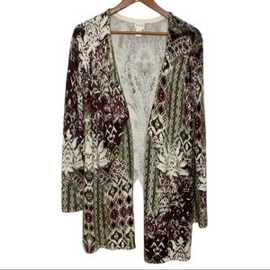 Chico’s Long, Open Front Cardigan Sweater sz 2